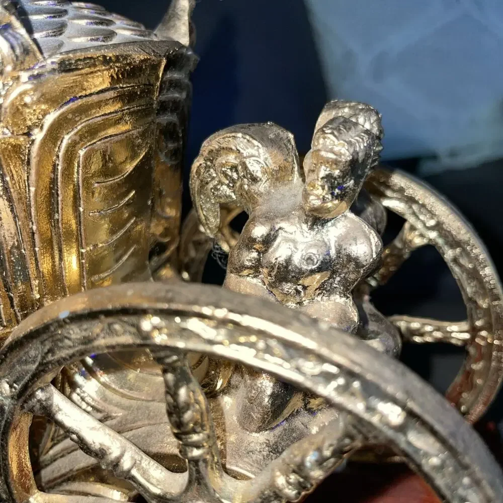 Vintage United Clock Corp 4 Horse And Carriage Gold Tone Brass?? Working